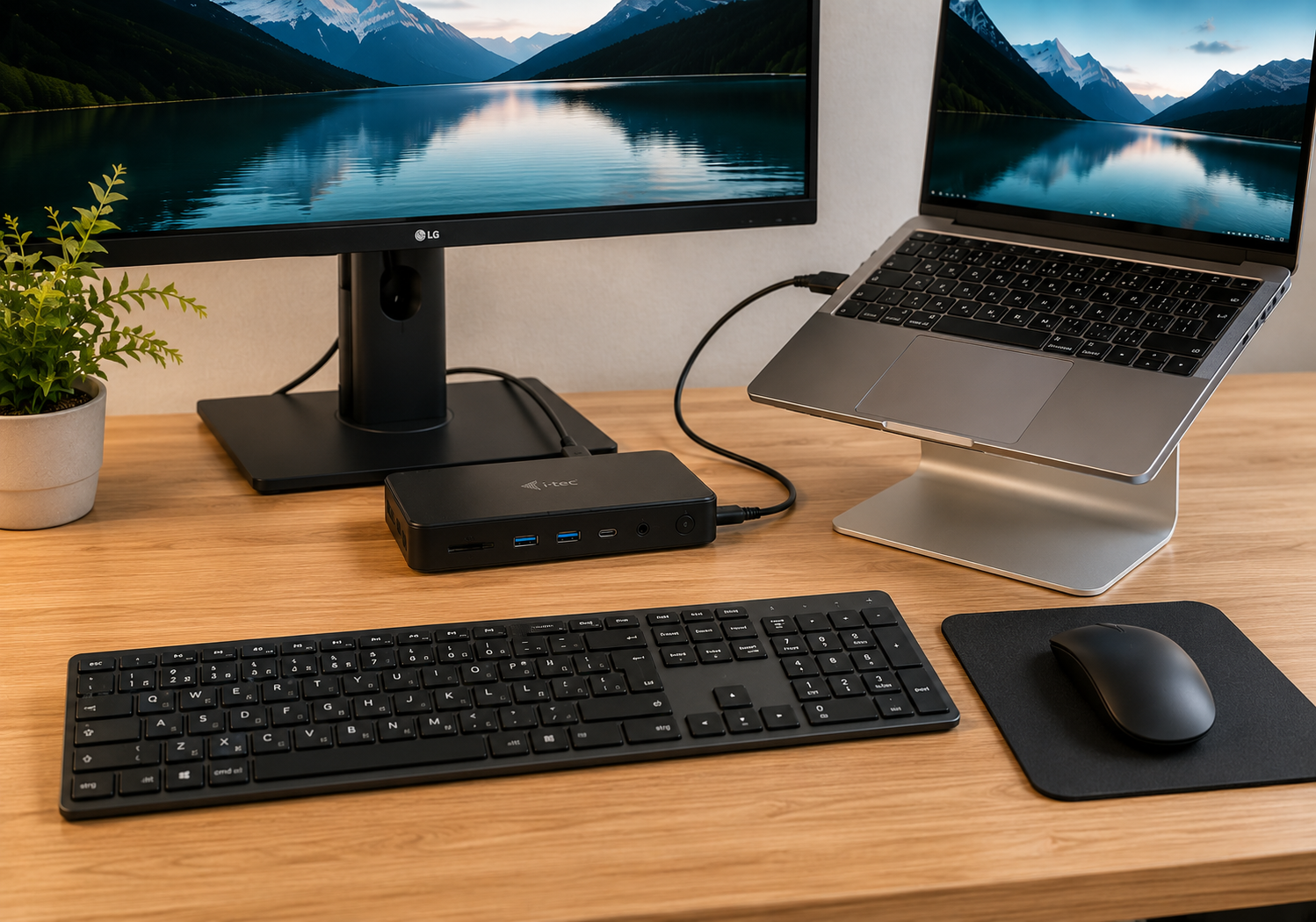 Laptop, Monitor und Dockingstation angeschlossen